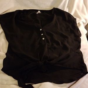 Flowy black, tie-front blouse